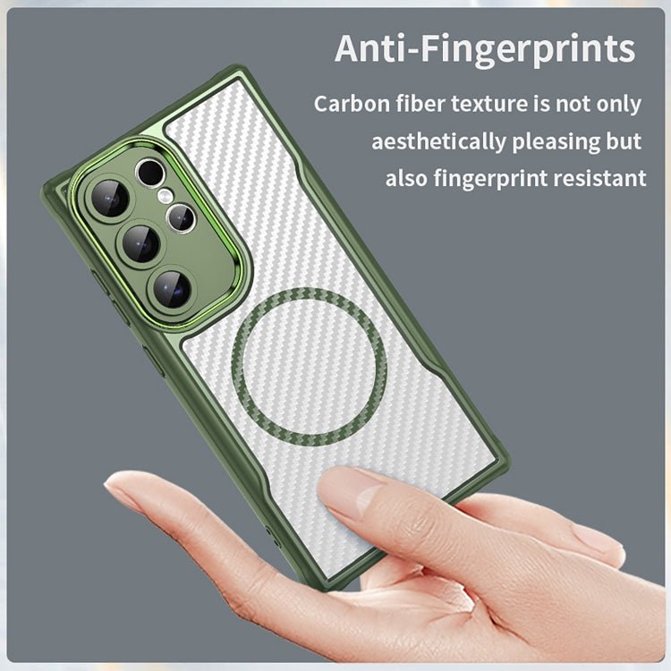 For Samsung Galaxy S25 Ultra 5G Carbon Fiber Texture MagSafe Translucent Phone Case(Green) - Galaxy S25 Ultra 5G Cases by buy2fix | Online Shopping UK | buy2fix