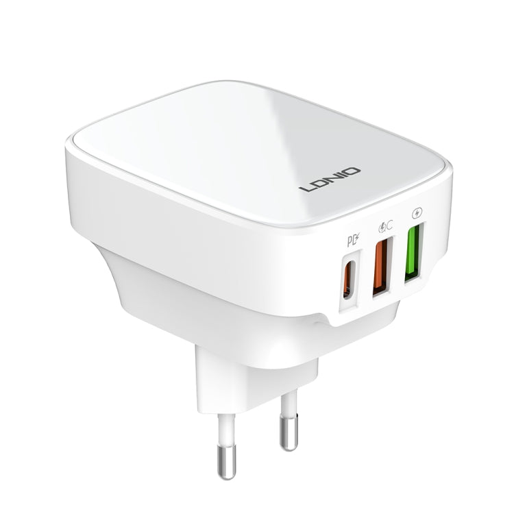 LDNIO Q334 32W Type-C + Dual USB Port Charger with 1m 8 Pin Data Cable, Plug Type:EU Plug(White) - USB Charger by LDNIO | Online Shopping UK | buy2fix