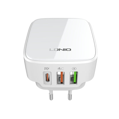 LDNIO Q334 32W Type-C + Dual USB Port Charger with 1m 8 Pin Data Cable, Plug Type:EU Plug(White) - USB Charger by LDNIO | Online Shopping UK | buy2fix