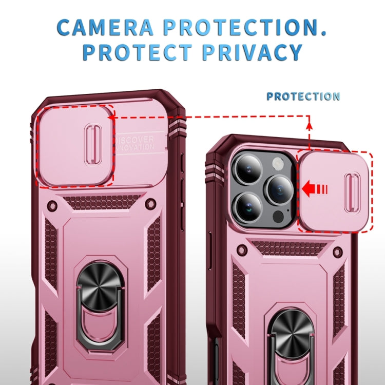 For iPhone 16 Pro Max Sliding Camshield TPU + PC Phone Case with Holder(Pink+Rose Red) - iPhone 16 Pro Max Cases by buy2fix | Online Shopping UK | buy2fix