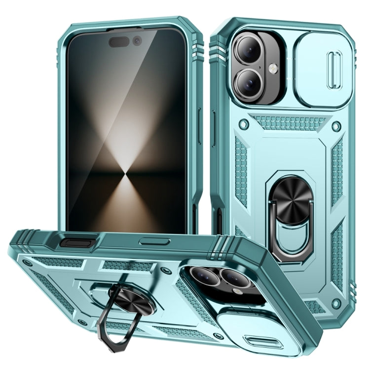 For iPhone 16 Plus Sliding Camshield TPU + PC Phone Case with Holder(Green) - iPhone 16 Plus Cases by buy2fix | Online Shopping UK | buy2fix