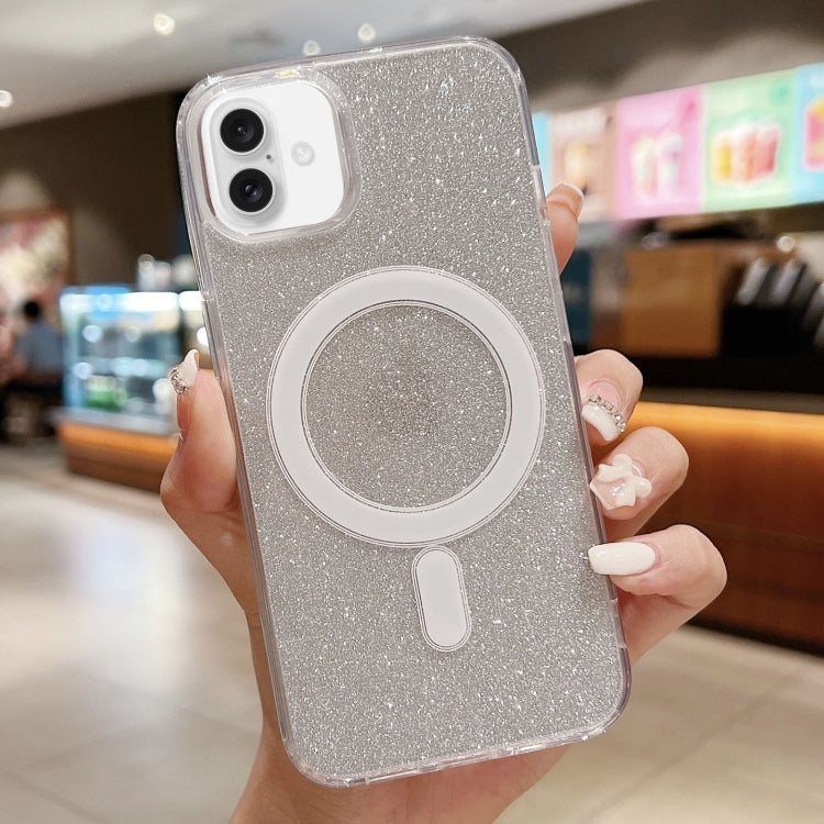 For iPhone 16 Acrylic Transparent Glitter MagSafe Phone Case(Silver) - iPhone 16 Cases by buy2fix | Online Shopping UK | buy2fix