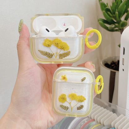 For AirPods Pro Glitter Starry Epoxy Dried Flowers Earbuds Box TPU Case(Yellow) - For AirPods Pro by buy2fix | Online Shopping UK | buy2fix