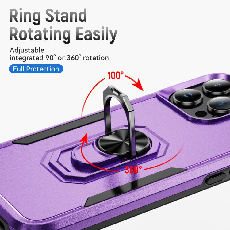 For iPhone 16 Pro Pioneer Armor Heavy Duty PC + TPU Phone Case with Holder(Purple+Black) - iPhone 16 Pro Cases by buy2fix | Online Shopping UK | buy2fix