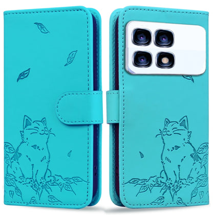 For Redmi K70 Ultra Cute Cat Embossed Leather Phone Case(Lake Blue) - Xiaomi Cases by buy2fix | Online Shopping UK | buy2fix