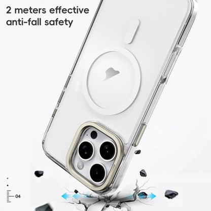 For iPhone 16 Pro Frosted Crystal Clear Lens Holder MagSafe Magnetic Phone Case(Transparent Titanium Blue) - iPhone 16 Pro Cases by buy2fix | Online Shopping UK | buy2fix