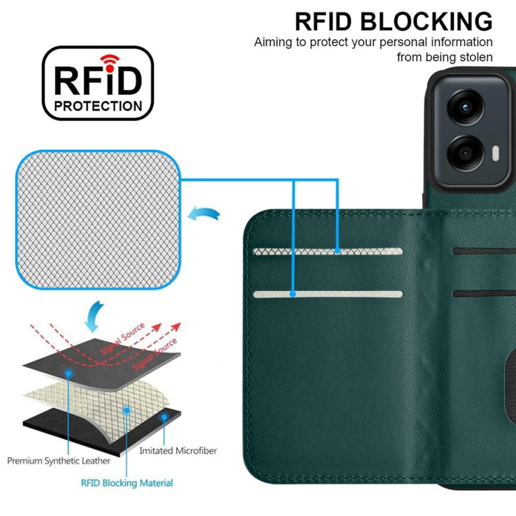 For Motorola Moto G 5G 2024 Rhombic Texture Card Bag RFID Phone Case with Long Lanyard(Green) - Motorola Cases by buy2fix | Online Shopping UK | buy2fix