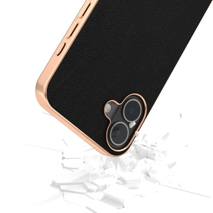 For iPhone 16 ABEEL Electroplated Frame Genuine Leather Wave Phone Case(Black) - iPhone 16 Cases by buy2fix | Online Shopping UK | buy2fix