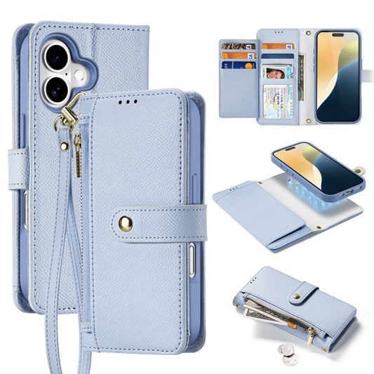 For iPhone 16 Plus DUX DUCIS Lawa Series 2 in 1 Wallet Zipper Detachable MagSafe Phone Case with Lanyard(Light Blue) - iPhone 16 Plus Cases by DUX DUCIS | Online Shopping UK | buy2fix