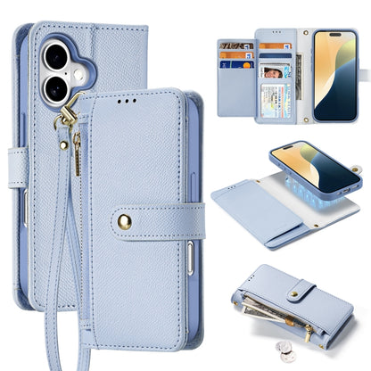 For iPhone 16 DUX DUCIS Lawa Series 2 in 1 Wallet Zipper Detachable MagSafe Phone Case with Lanyard(Light Blue) - iPhone 16 Cases by DUX DUCIS | Online Shopping UK | buy2fix