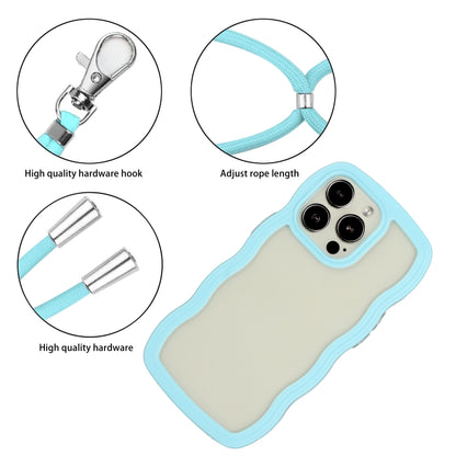 For iPhone 16 Pro Max Candy Color Wave TPU Clear PC Phone Case with Lanyard(Blue) - iPhone 16 Pro Max Cases by buy2fix | Online Shopping UK | buy2fix