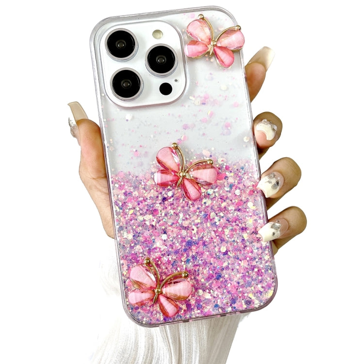 For iPhone 16 Pro Luminous Starry Sky Glitter Butterfly TPU Phone Case(Pink) - iPhone 16 Pro Cases by buy2fix | Online Shopping UK | buy2fix