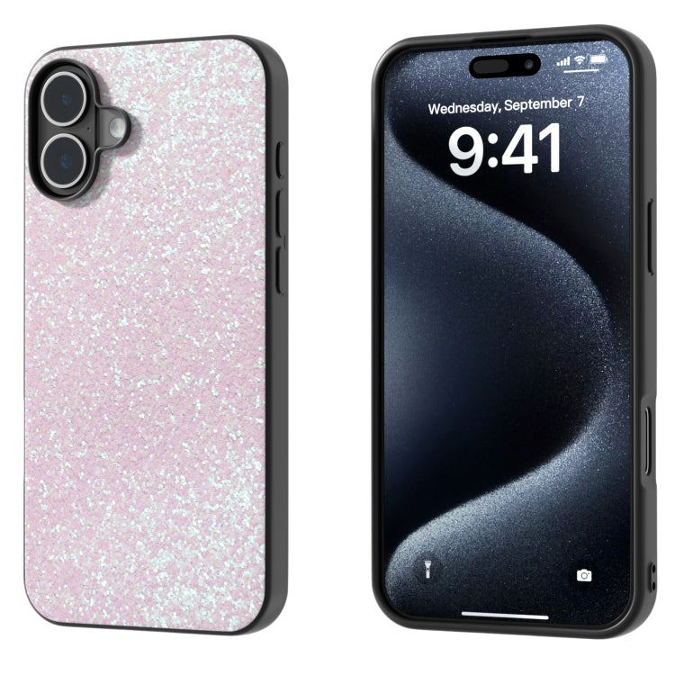 For iPhone 16 Black Frame Colorful Glitter Phone Case(Glitter Pink) - iPhone 16 Cases by buy2fix | Online Shopping UK | buy2fix