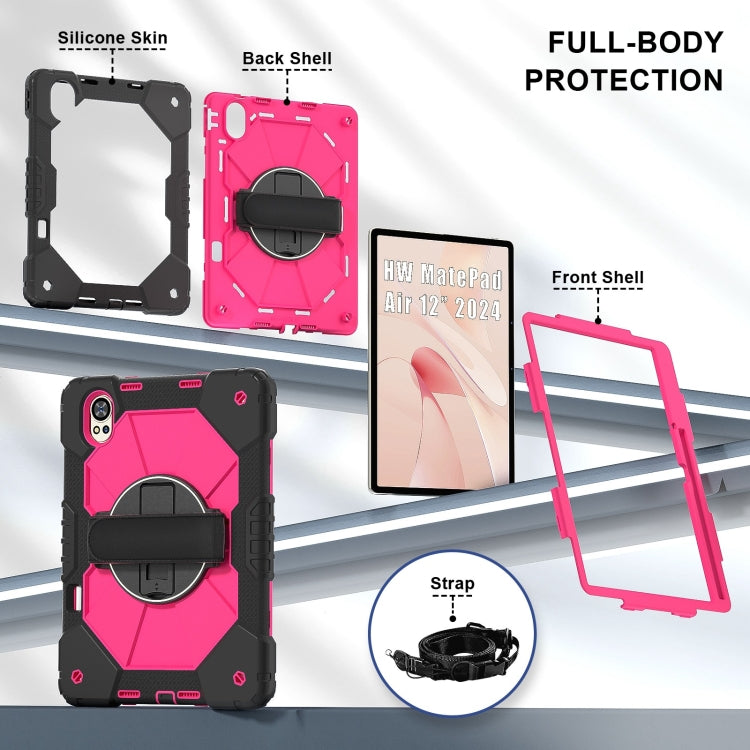 For Huawei MatePad Air 12 2024 Contrast Color Robot Silicone Hybrid PC Tablet Case(Black Rose Red) - Huawei by buy2fix | Online Shopping UK | buy2fix