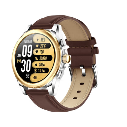 KC83 1.43 inch 1ATM Waterproof Smart Watch, Support Sedentary Reminder / Sleep Monitoring(Gold Steel Strap + Brown Leather Strap) - Smart Watches by buy2fix | Online Shopping UK | buy2fix