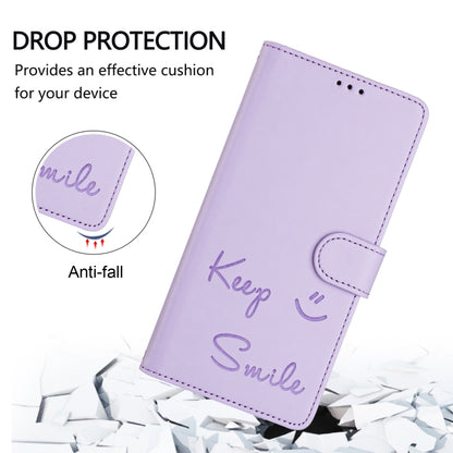 For iPhone 16 Pro Smile Embossing RFID Leather Phone Case(Light Purple) - iPhone 16 Pro Cases by buy2fix | Online Shopping UK | buy2fix