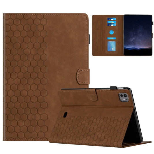 For iPad Pro 11 2024 / Air 10.9 2022 Honeycomb Embossed Leather Smart Tablet Case(Brown) - iPad Pro 11 2024 Cases by buy2fix | Online Shopping UK | buy2fix