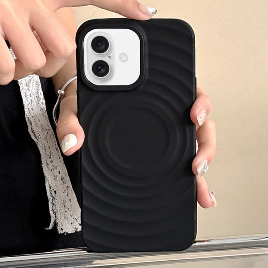 For iPhone 16 Plus Frosted Wave Texture MagSafe Magnetic TPU Phone Case(Black) - iPhone 16 Plus Cases by buy2fix | Online Shopping UK | buy2fix