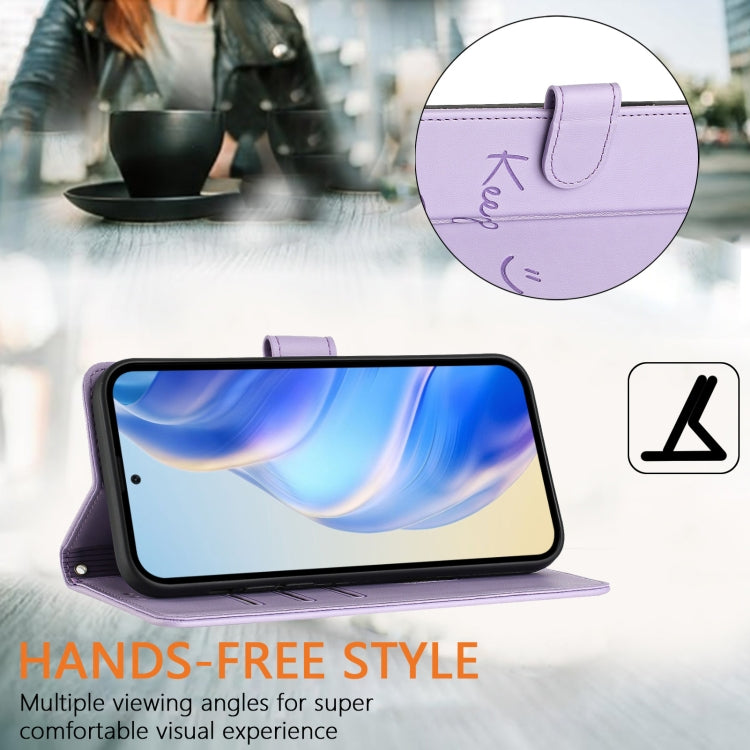 For Motorola Moto G Stylus 5G 2024 Smile Embossing RFID Leather Phone Case(Light Purple) - Motorola Cases by buy2fix | Online Shopping UK | buy2fix