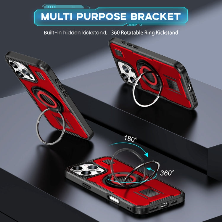 For iPhone 16 Pro Max Ring Holder Carbon Fiber PC Hybrid TPU Phone Case(Red) - iPhone 16 Pro Max Cases by buy2fix | Online Shopping UK | buy2fix