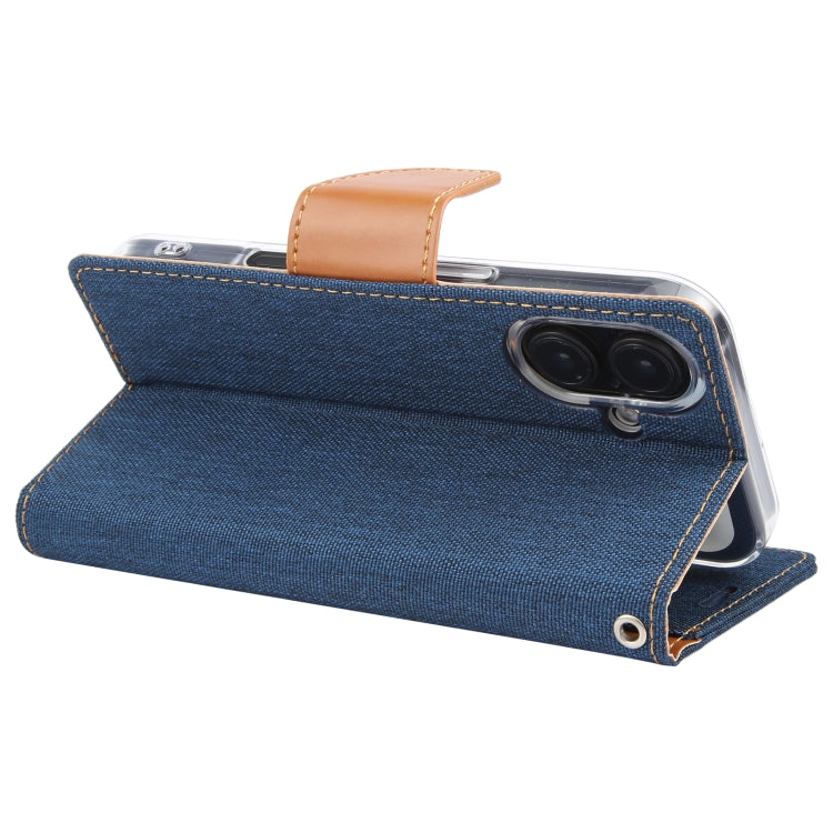 For iPhone 16 GOOSPERY CANVAS DIARY Fabric Texture Flip Leather Phone Case(Navy Blue) - iPhone 16 Cases by GOOSPERY | Online Shopping UK | buy2fix