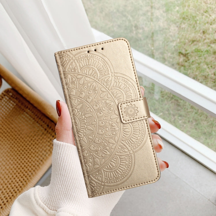 For iPhone 16 Flower Embossed Leather Phone Case(Gold) - iPhone 16 Cases by buy2fix | Online Shopping UK | buy2fix