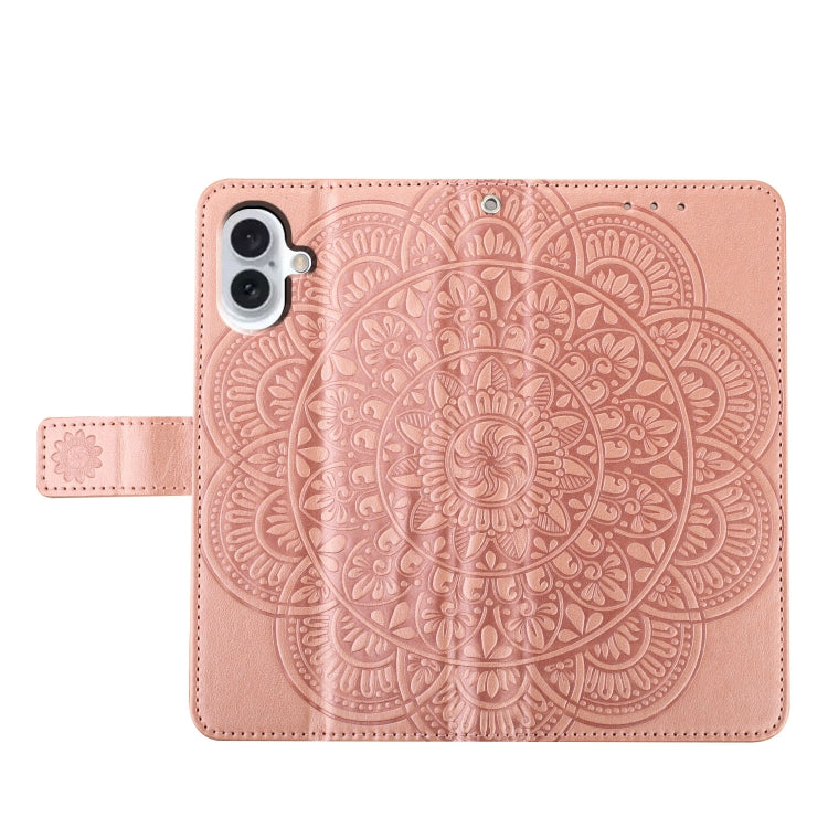 For iPhone 16 Flower Embossed Leather Phone Case(Rose Gold) - iPhone 16 Cases by buy2fix | Online Shopping UK | buy2fix