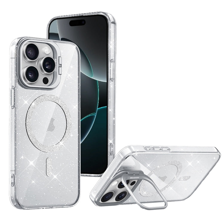 For iPhone 16 Pro Max Shiny Shield MagSafe Lens Holder Phone Case(Silver) - iPhone 16 Pro Max Cases by buy2fix | Online Shopping UK | buy2fix