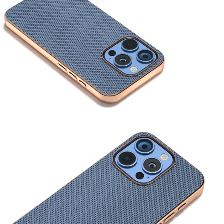 For iPhone 16 Pro Nano Electroplating Carbon Fiber Texture Phone Case(Sky Blue) - iPhone 16 Pro Cases by buy2fix | Online Shopping UK | buy2fix