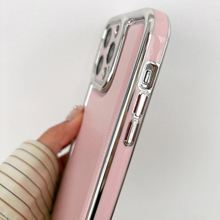 For iPhone 16 Plus Electroplated Edge Frosted Leather TPU Phone Case(Apricot Color) - iPhone 16 Plus Cases by buy2fix | Online Shopping UK | buy2fix