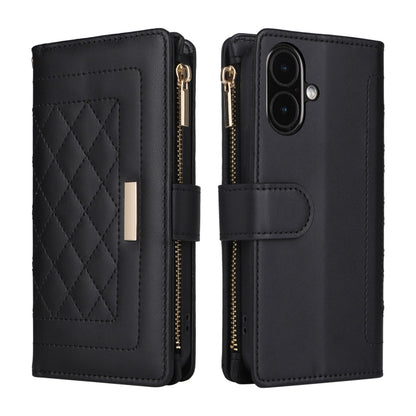 For iPhone 16 Plus Crossbody Zipper Wallet Rhombus Leather Phone Case(Black) - iPhone 16 Plus Cases by buy2fix | Online Shopping UK | buy2fix