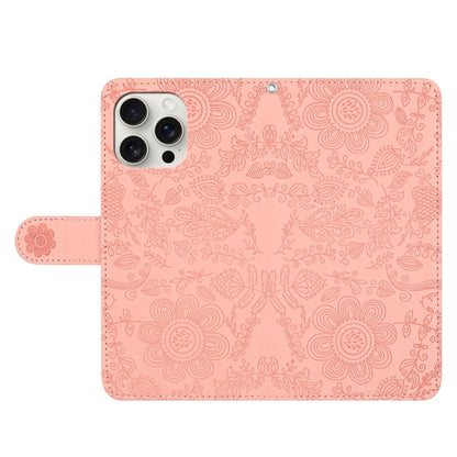 For iPhone 16 Pro Floral Embossed Pattern Leather Phone Case(Pink) - iPhone 16 Pro Cases by buy2fix | Online Shopping UK | buy2fix