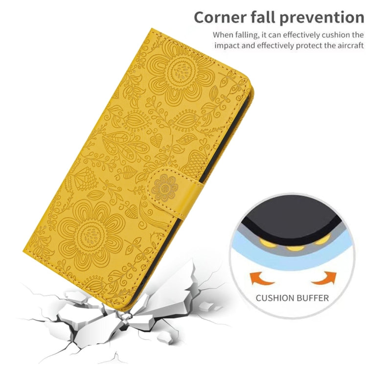 For iPhone 16 Pro Floral Embossed Pattern Leather Phone Case(Yellow) - iPhone 16 Pro Cases by buy2fix | Online Shopping UK | buy2fix