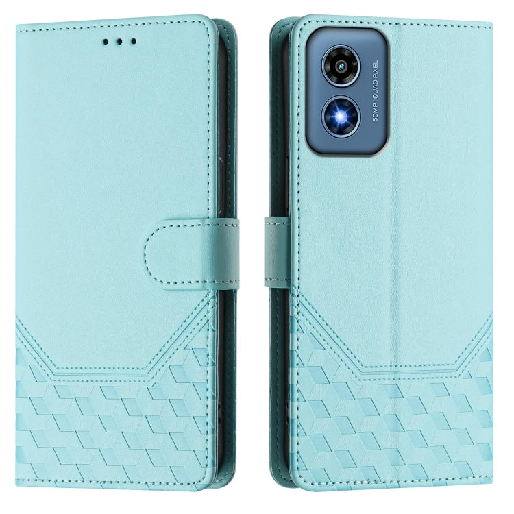 For Motorola Moto G Play 4G 2024 Oversea Honeycomb Embossing RFID Leather Phone Case(Mint Green) - Motorola Cases by buy2fix | Online Shopping UK | buy2fix