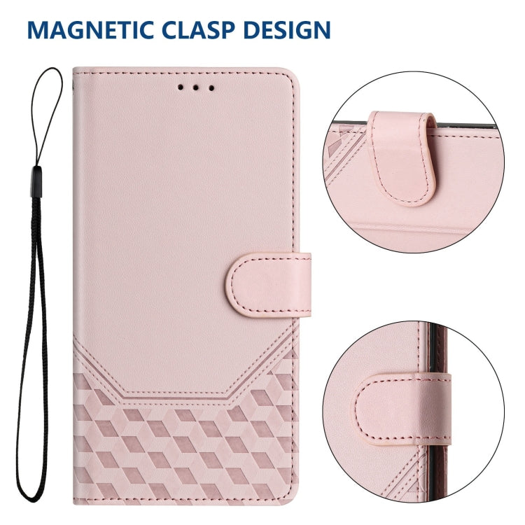 For Motorola Moto G Play 5G 2024 Oversea Honeycomb Embossing RFID Leather Phone Case(Pink) - Motorola Cases by buy2fix | Online Shopping UK | buy2fix