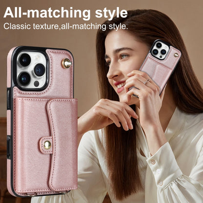 For iPhone 16 Pro RFID Card Slot Phone Case with Long Lanyard(Rose Gold) - iPhone 16 Pro Cases by buy2fix | Online Shopping UK | buy2fix