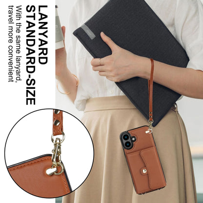 For iPhone 16 Plus RFID Card Slot Phone Case with Long Lanyard(Brown) - iPhone 16 Plus Cases by buy2fix | Online Shopping UK | buy2fix