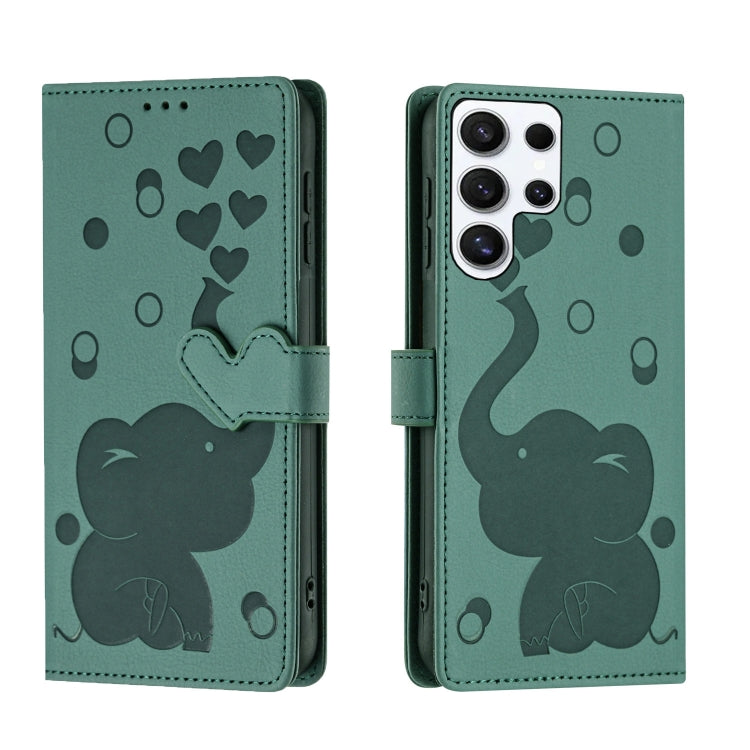 For Samsung Galaxy S25 Ultra 5G Cartoon Elephant Embossed Leather Phone Case(Green) - Galaxy S25 Ultra 5G Cases by buy2fix | Online Shopping UK | buy2fix