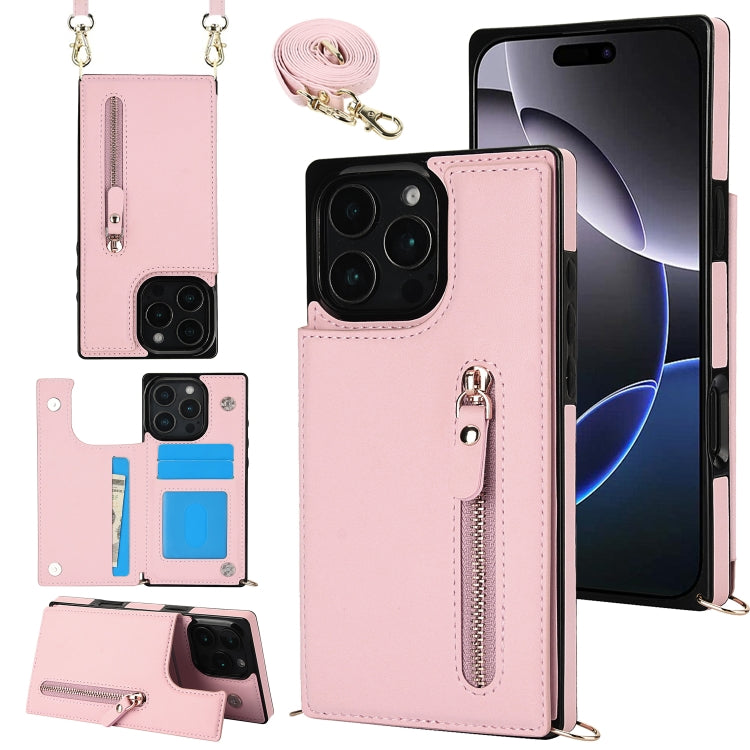 For iPhone 16 Pro Cross-body Zipper Square Phone Case(Pink) - iPhone 16 Pro Cases by buy2fix | Online Shopping UK | buy2fix