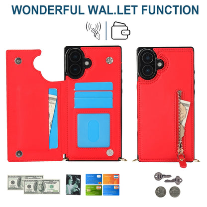 For iPhone 16 Plus Cross-body Zipper Square Phone Case(Red) - iPhone 16 Plus Cases by buy2fix | Online Shopping UK | buy2fix