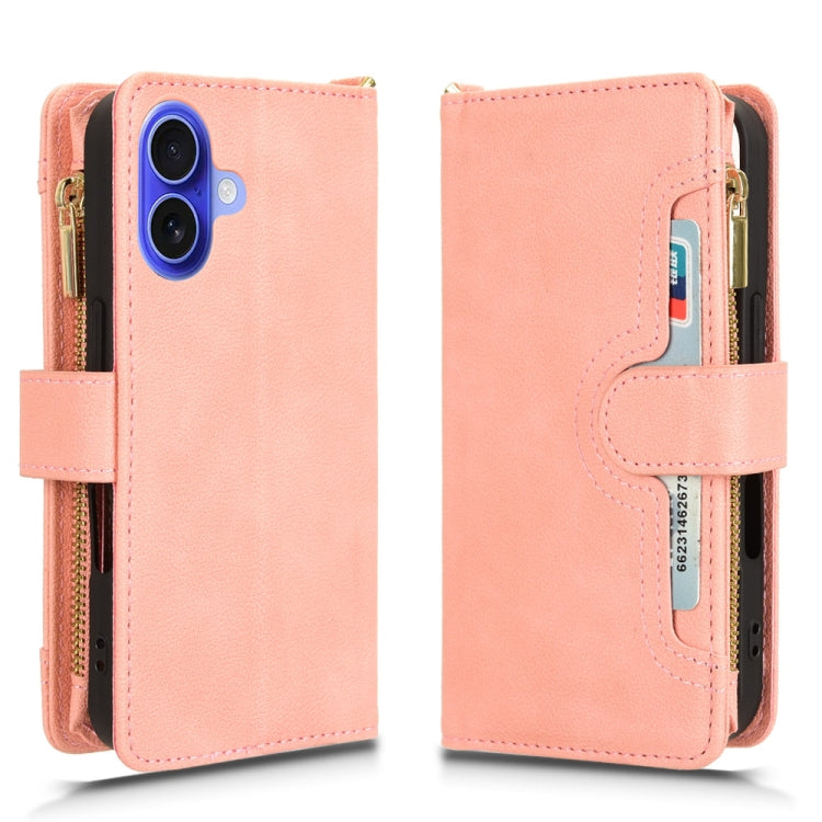 For iPhone 16 Plus Litchi Texture Zipper Leather Phone Case(Pink) - iPhone 16 Plus Cases by buy2fix | Online Shopping UK | buy2fix