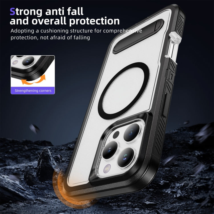 For iPhone 16 Pro Guard MagSafe Holder Matte PC Hybrid TPU Phone Case(Black Transparent) - iPhone 16 Pro Cases by buy2fix | Online Shopping UK | buy2fix