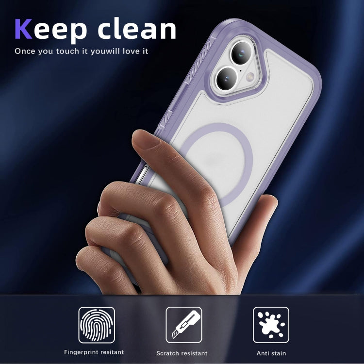 For iPhone 16 Guard MagSafe Holder Matte PC Hybrid TPU Phone Case(Purple Transparent) - iPhone 16 Cases by buy2fix | Online Shopping UK | buy2fix