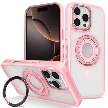 For iPhone 16 Pro Skin Feel Transparent 360 Degree Rotating Silicone Ring Holder Phone Case(Pink) - iPhone 16 Pro Cases by buy2fix | Online Shopping UK | buy2fix