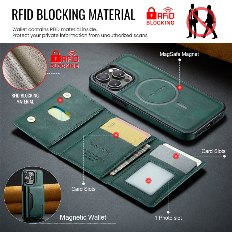 For iPhone 15 Pro Max DG.MING MAGKING-K2 Series MagSafe RFID Card Bag Detachable Phone Case(Green) - iPhone 15 Pro Max Cases by DG.MING | Online Shopping UK | buy2fix