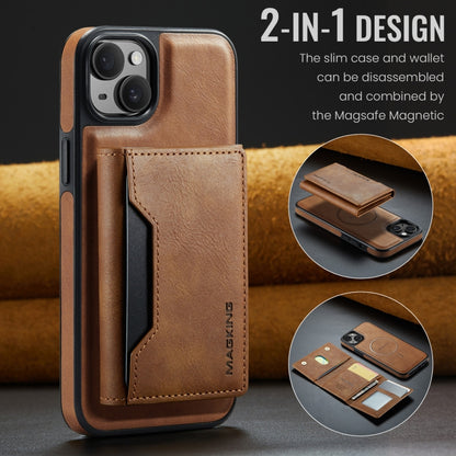 For iPhone 14 Plus DG.MING MAGKING-K2 Series MagSafe RFID Card Bag Detachable Phone Case(Brown) - iPhone 14 Plus Cases by DG.MING | Online Shopping UK | buy2fix