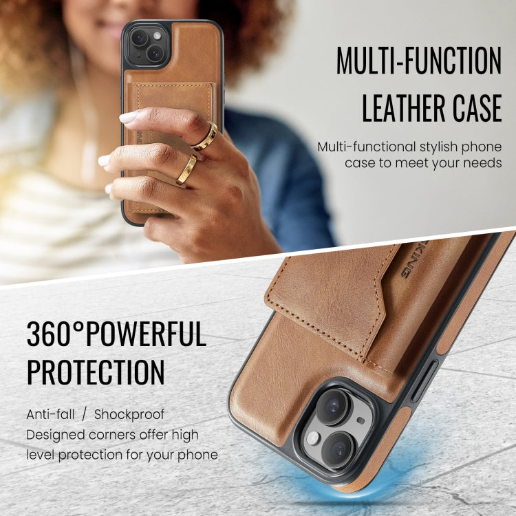 For iPhone 14 Plus DG.MING MAGKING-K2 Series MagSafe RFID Card Bag Detachable Phone Case(Brown) - iPhone 14 Plus Cases by DG.MING | Online Shopping UK | buy2fix