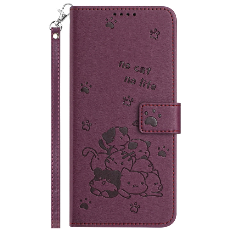 For iPhone 16 Pro Embossed Kitten Phone Leather Case with Lanyard(Wine Red) - iPhone 16 Pro Cases by buy2fix | Online Shopping UK | buy2fix