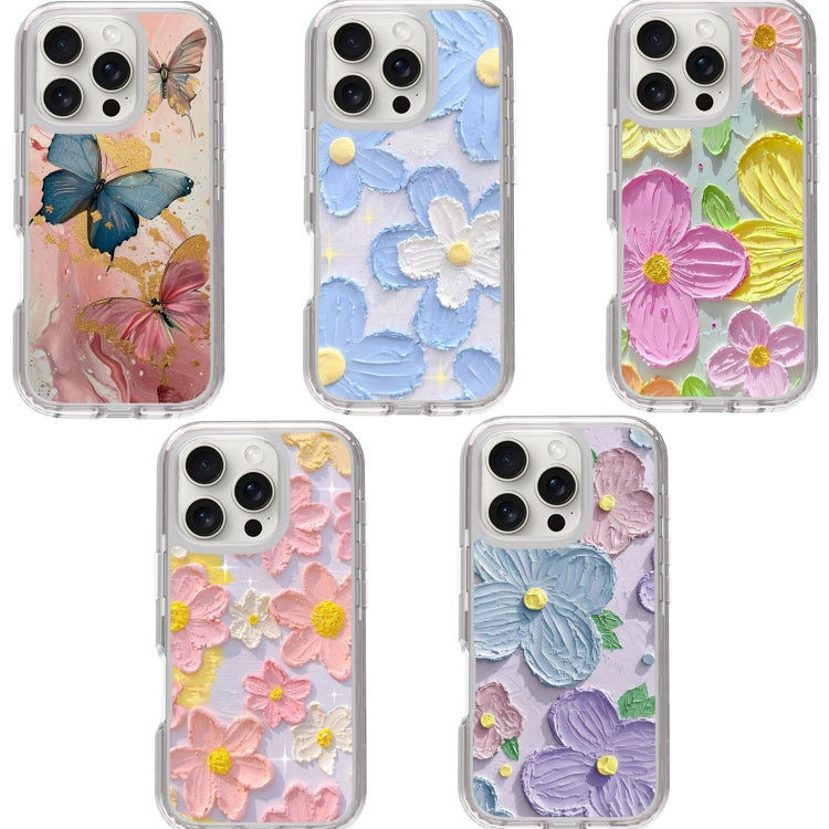 For iPhone 16 Pro Small Fresh Sticker PC + TPU Shockproof Phone Case(Pink Flower) - iPhone 16 Pro Cases by buy2fix | Online Shopping UK | buy2fix