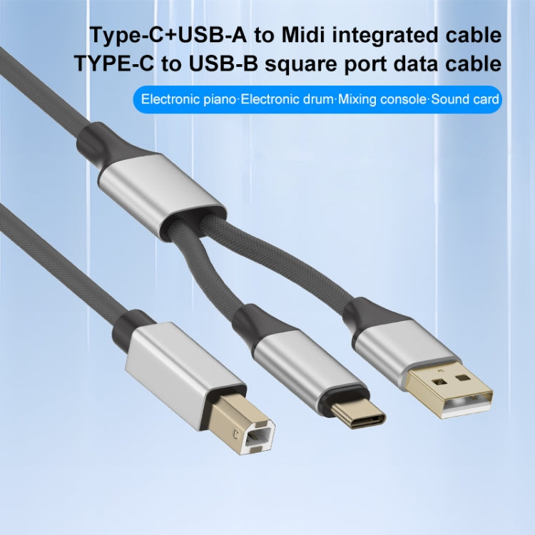 2 in 1 Type-C and USB-A to USB-B MIDI Instruments Printer Cable, Length: 1m, Length:1m(Black White) - Multifunctional Cable by buy2fix | Online Shopping UK | buy2fix